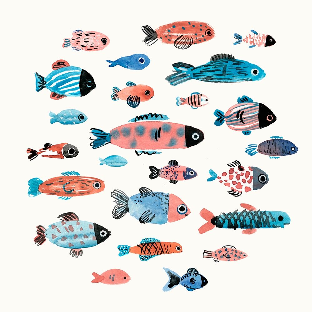 Wall Art Painting id:313777, Name: Fish School II, Artist: Warren, Annie