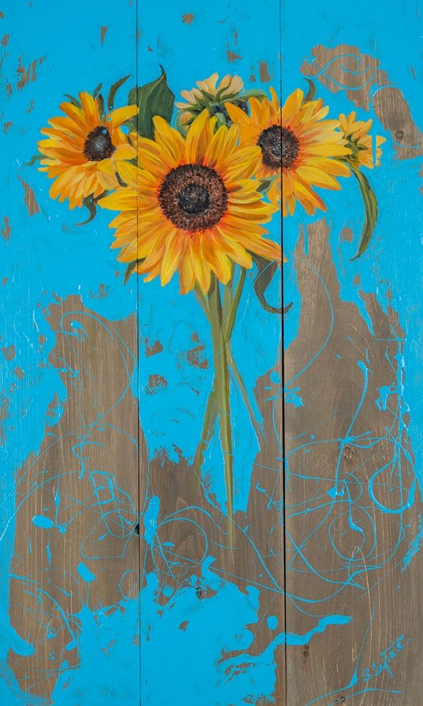 Wall Art Painting id:389183, Name: Sunflowers on Barnwood I, Artist: Iafrate, Sandra