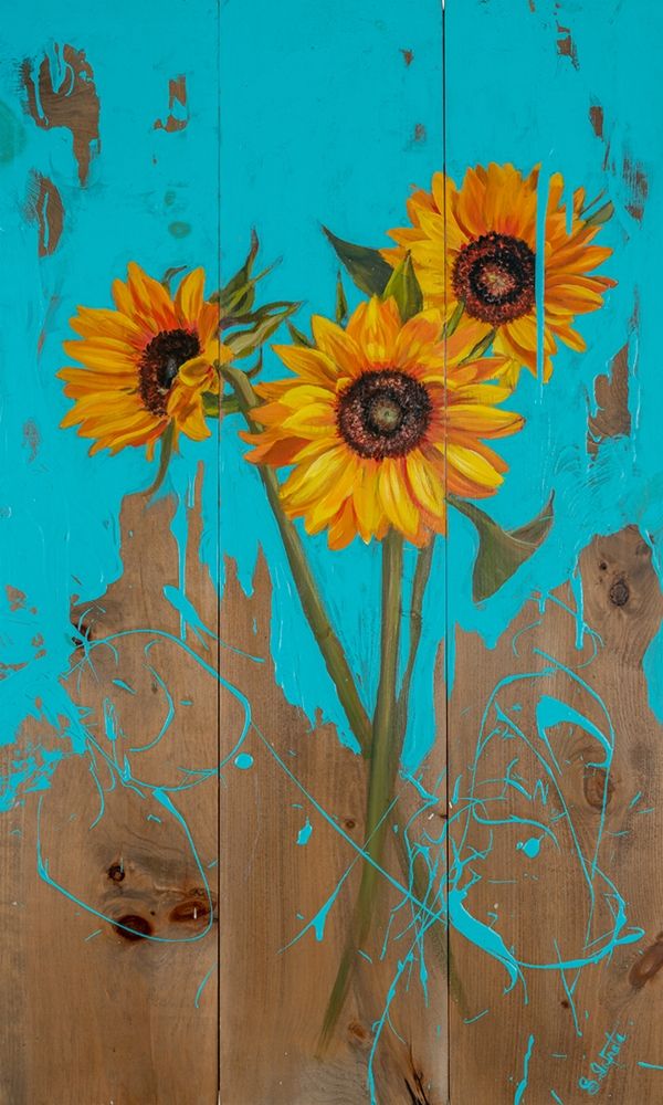 Wall Art Painting id:389184, Name: Sunflowers on Barnwood II, Artist: Iafrate, Sandra