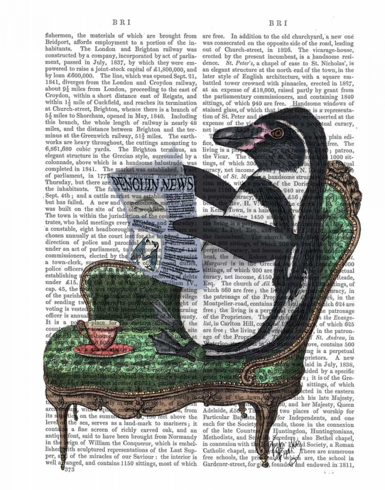 Wall Art Painting id:67320, Name: Penguin Reading Newspaper, Artist: Fab Funky