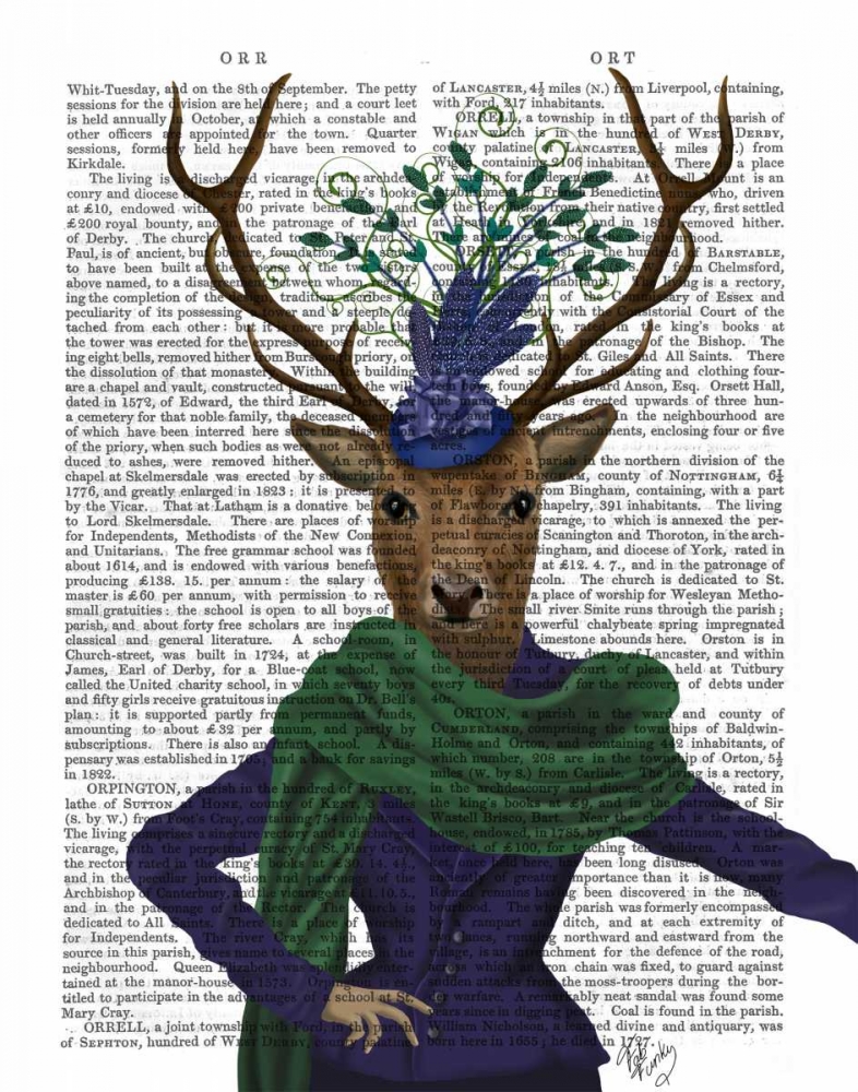Wall Art Painting id:67332, Name: Deer and Fascinator, Artist: Fab Funky