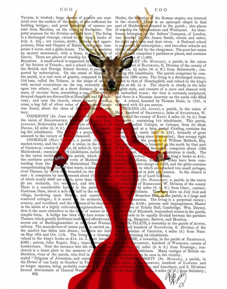 Wall Art Painting id:67457, Name: Glamour Deer In Red, Artist: Fab Funky