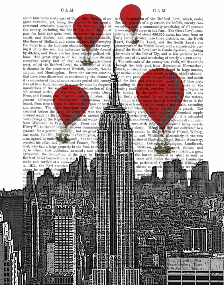 Wall Art Painting id:67734, Name: Empire State Building and Red Hot Air Balloons, Artist: Fab Funky