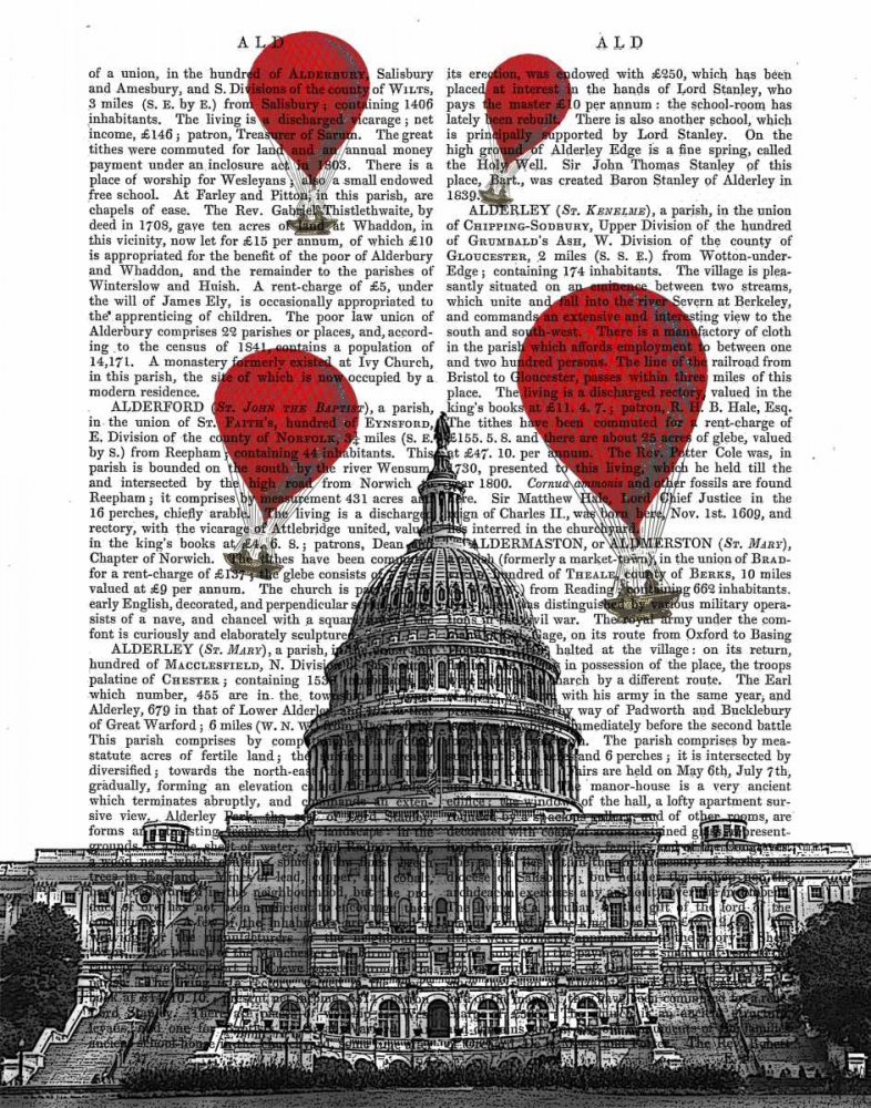 Wall Art Painting id:67738, Name: US Capitol Building and Red Hot Air Balloons, Artist: Fab Funky