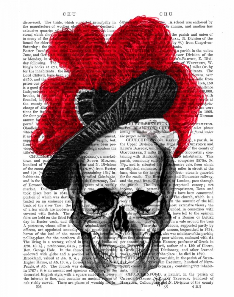 Wall Art Painting id:67743, Name: Skull with Red Hat, Artist: Fab Funky