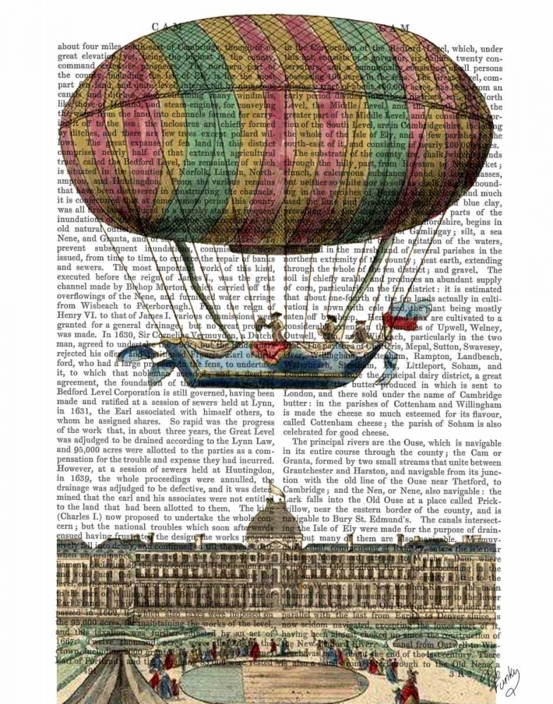 Wall Art Painting id:67852, Name: Jardin De Tuileries Hot Air Balloon, Artist: Fab Funky