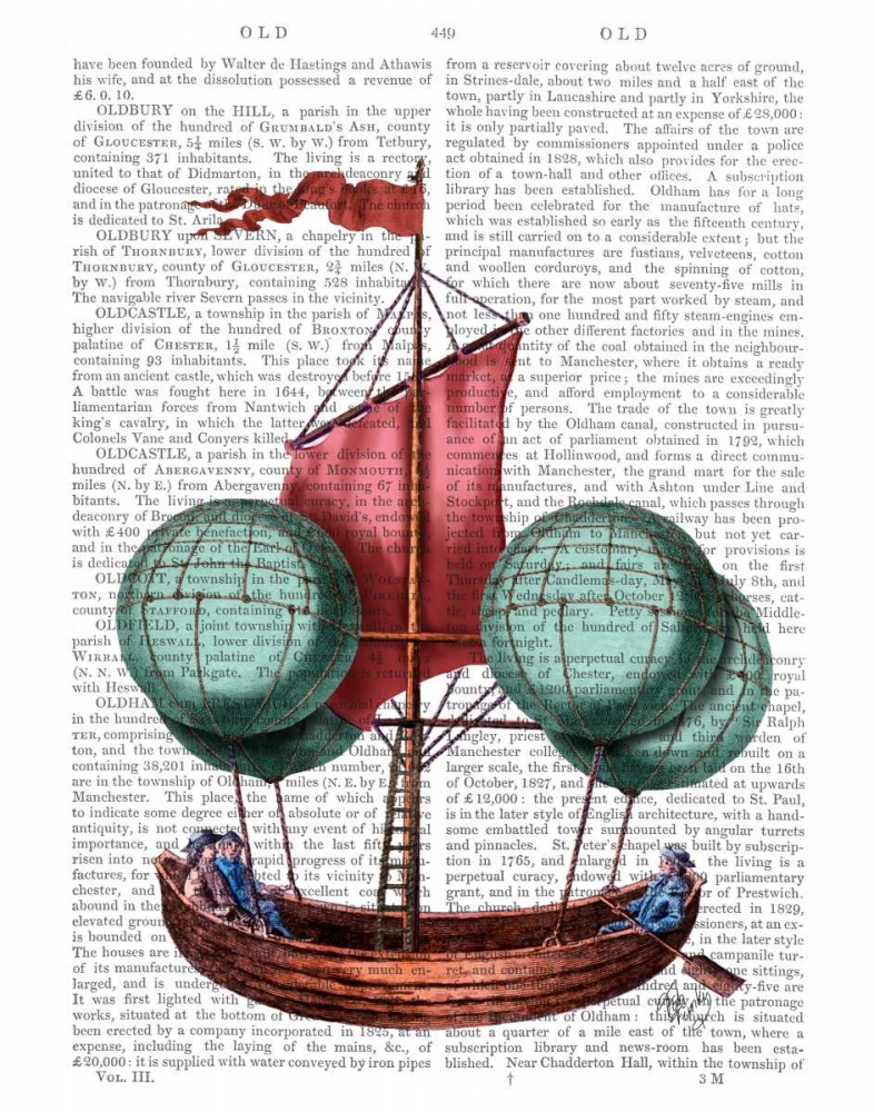 Wall Art Painting id:67864, Name: Hot Air Balloon Airship With Red Sail, Artist: Fab Funky