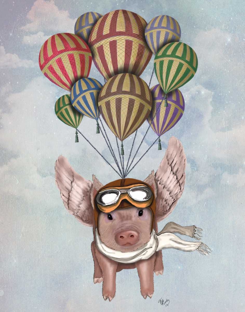 Wall Art Painting id:67912, Name: Pig And Balloons, Artist: Fab Funky