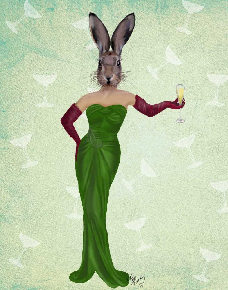 Wall Art Painting id:68014, Name: Rabbit Green Dress, Artist: Fab Funky