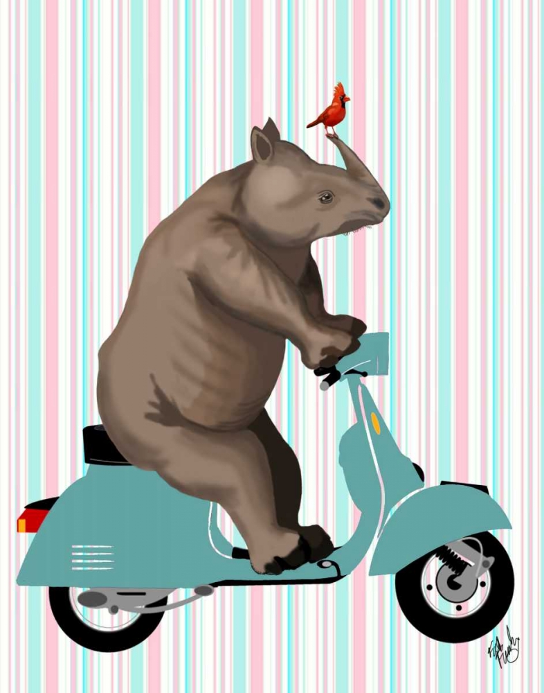 Wall Art Painting id:68030, Name: Rhino on Moped, Artist: Fab Funky