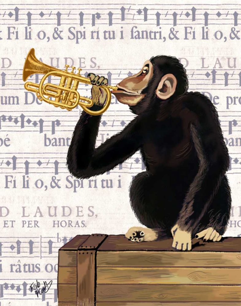 Wall Art Painting id:68059, Name: Monkey Playing Trumpet, Artist: Fab Funky