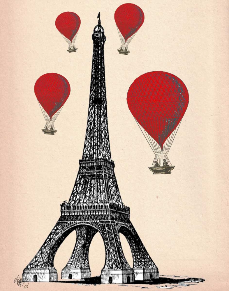 Wall Art Painting id:68065, Name: Eiffel Tower and Red Hot Air Balloons, Artist: Fab Funky