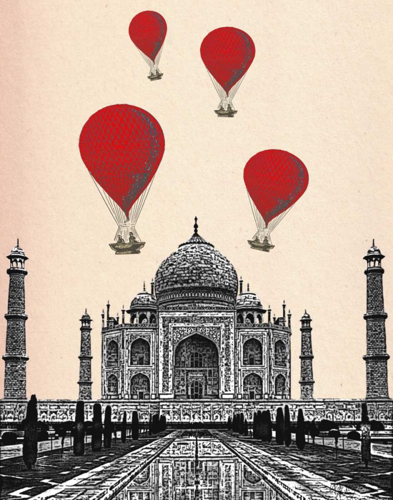 Wall Art Painting id:68069, Name: Taj Mahal and Red Hot Air Balloons, Artist: Fab Funky