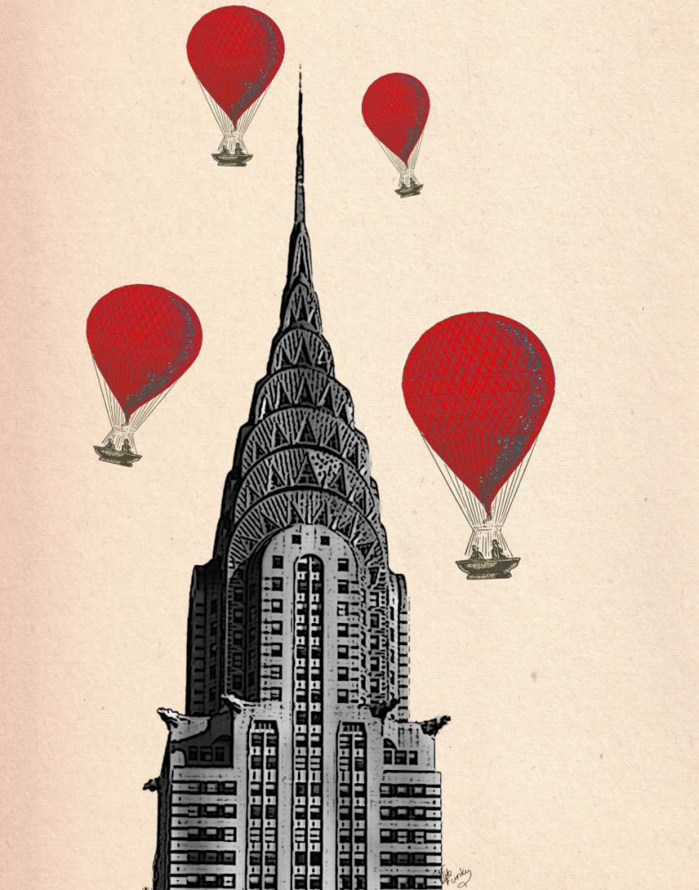 Wall Art Painting id:68072, Name: Chrysler Building and Red Hot Air Balloons, Artist: Fab Funky