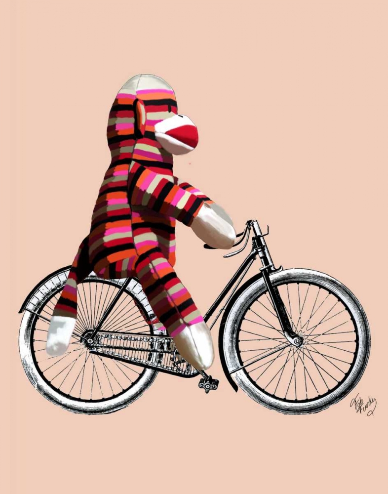 Wall Art Painting id:68086, Name: Sock Monkey on Bicycle, Artist: Fab Funky