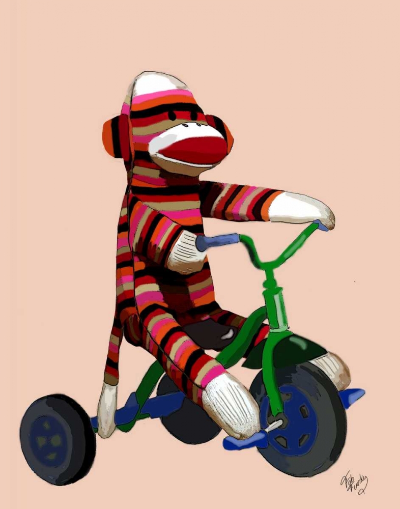 Wall Art Painting id:68088, Name: Sock Monkey Tricycle, Artist: Fab Funky