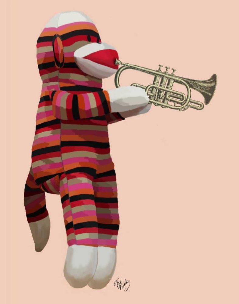 Wall Art Painting id:68090, Name: Sock Monkey Playing Trumpet, Artist: Fab Funky