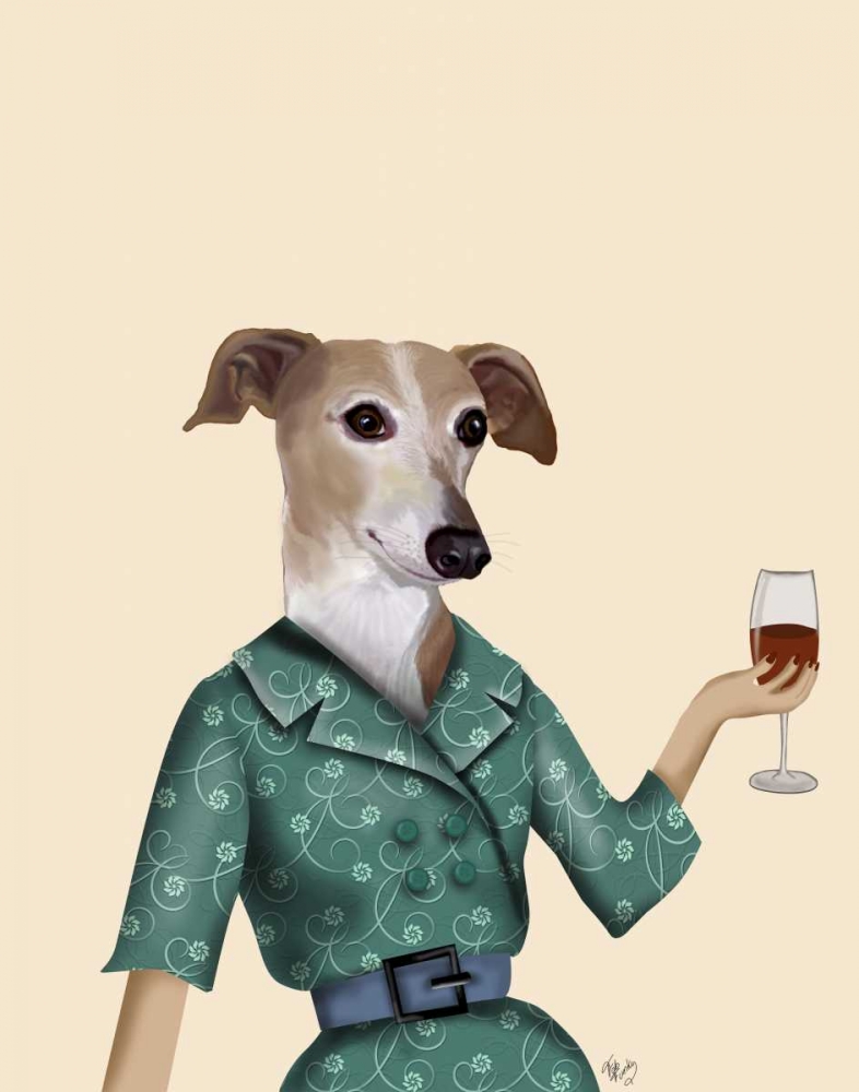 Wall Art Painting id:99007, Name: Greyhound Wine Snob, Artist: Fab Funky