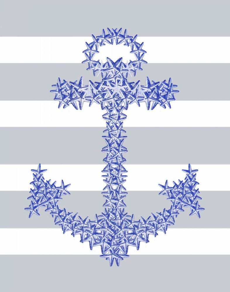 Wall Art Painting id:99012, Name: Blue Starfish Anchor on Grey and White, Artist: Fab Funky