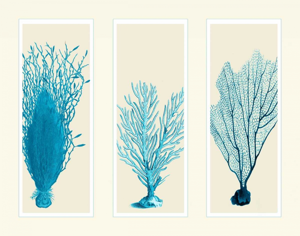 Wall Art Painting id:99178, Name: Blue Corals on 3 Panels, Artist: Fab Funky