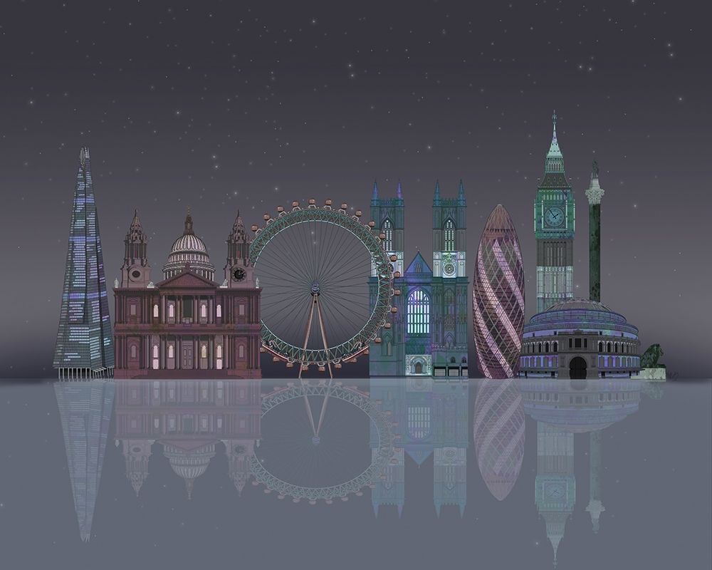 Wall Art Painting id:231092, Name: London Skyline Night Reflections, Artist: Fab Funky 