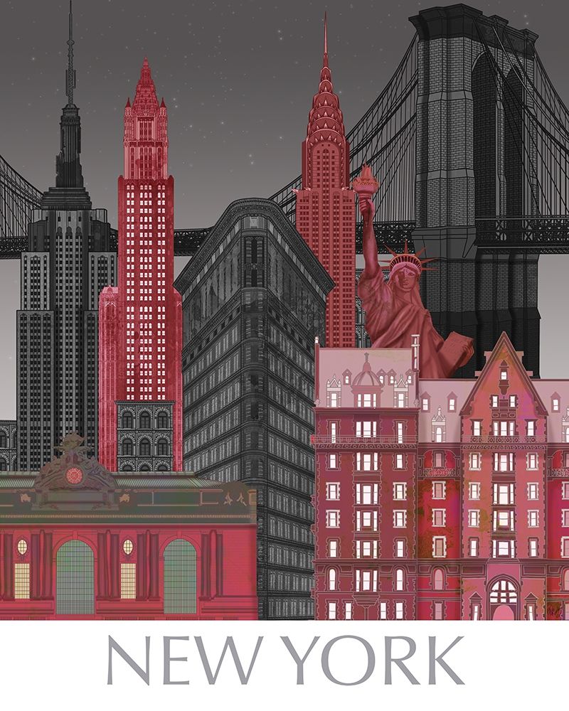 Wall Art Painting id:231097, Name: New York Elevations by Night Red, Artist: Fab Funky 