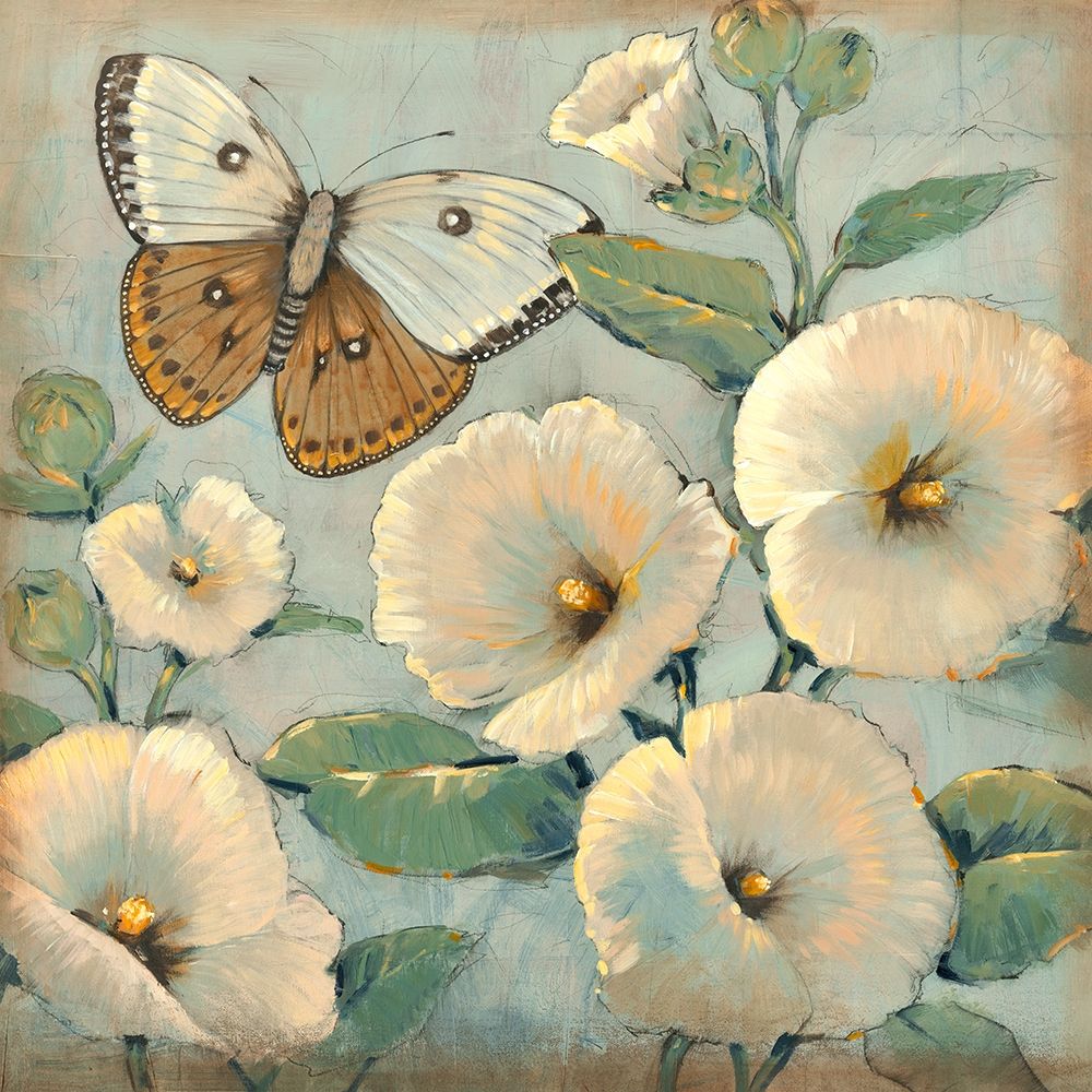 Wall Art Painting id:211733, Name: Butterfly and Hollyhocks II, Artist: OToole, Tim