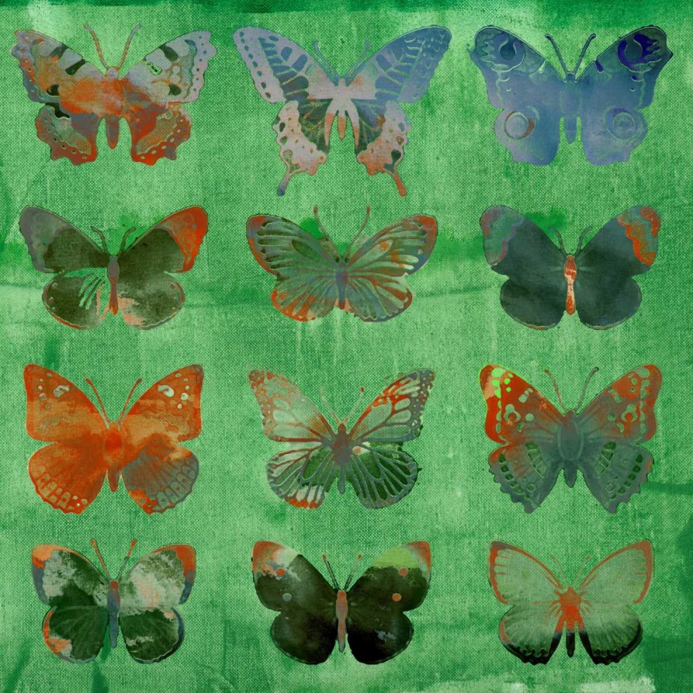 Wall Art Painting id:38212, Name: Butterflies on Green, Artist: Jasper, Sisa