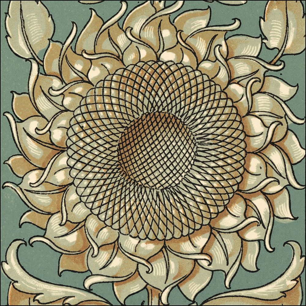 Wall Art Painting id:235100, Name: Sunflower Woodblock I, Artist: Unknown
