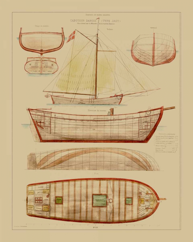 Wall Art Painting id:34598, Name: Antique Ship Plan III, Artist: Vision Studio