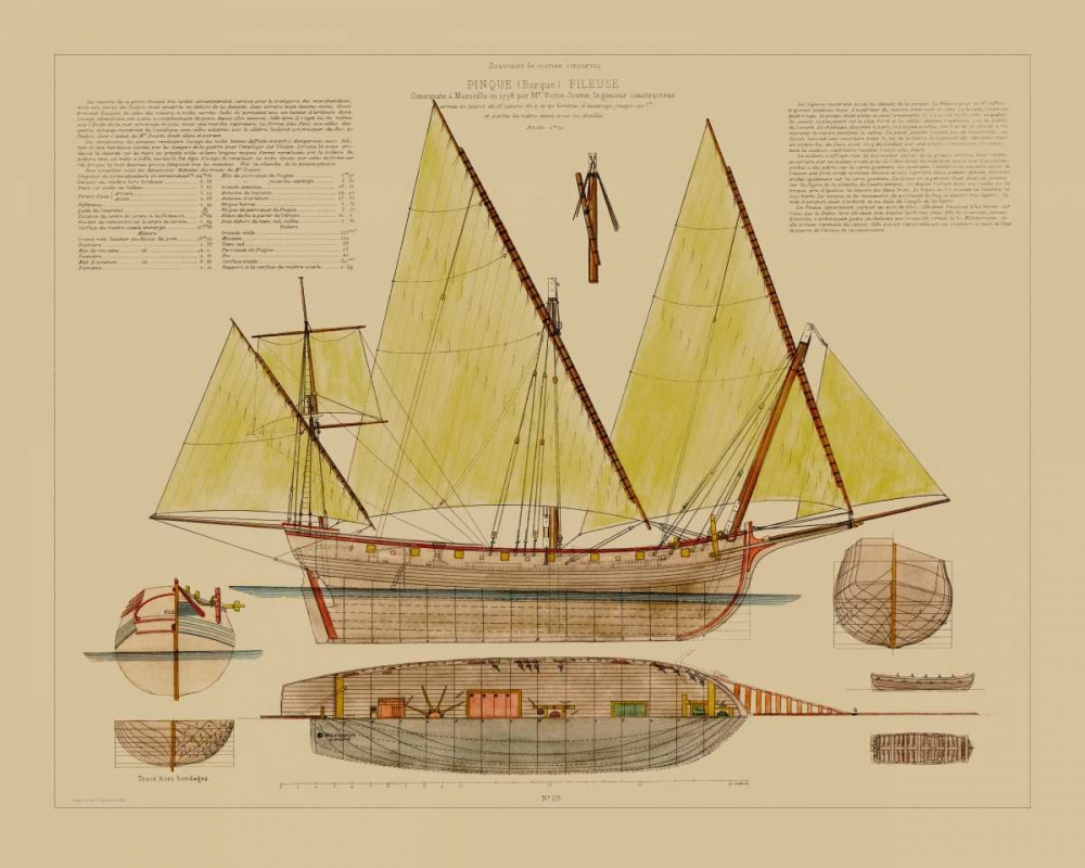 Wall Art Painting id:34600, Name: Antique Ship Plan V, Artist: Vision Studio