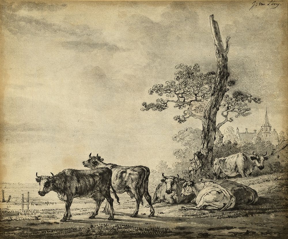 Wall Art Painting id:280807, Name: Pastoral Etching I, Artist: Unknown