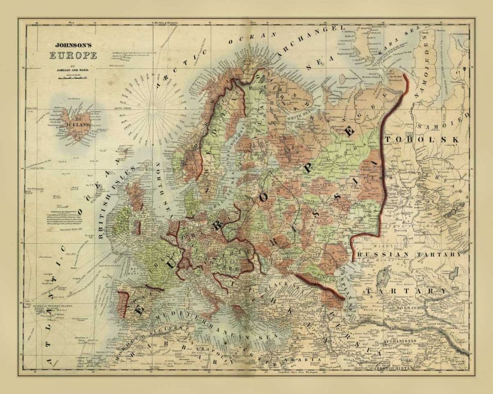 Wall Art Painting id:236793, Name: Antique Map of Europe , Artist: Johnson