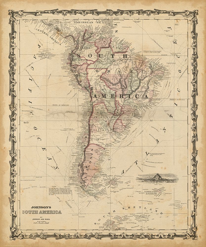 Wall Art Painting id:689769, Name: Johnsons Map of S. America, Artist: Johnson