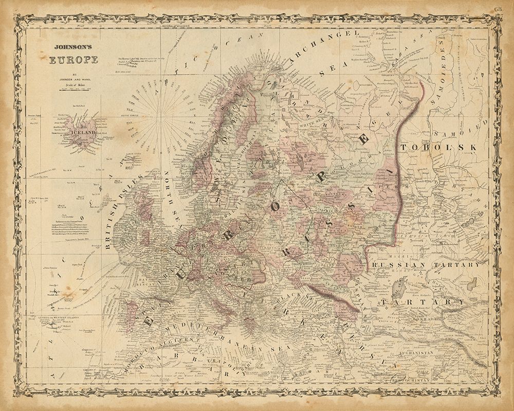 Wall Art Painting id:689770, Name: Johnsons Map of Europe, Artist: Johnson