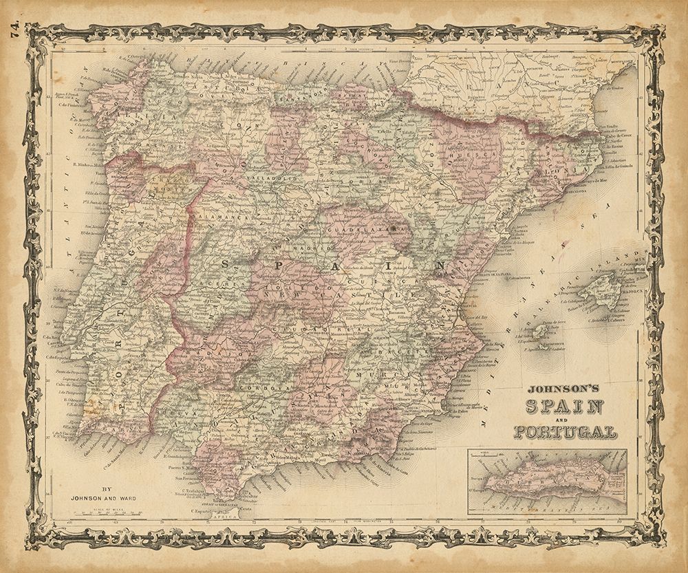 Wall Art Painting id:689771, Name: Johnsons Map of Spain And Portugal, Artist: Johnson