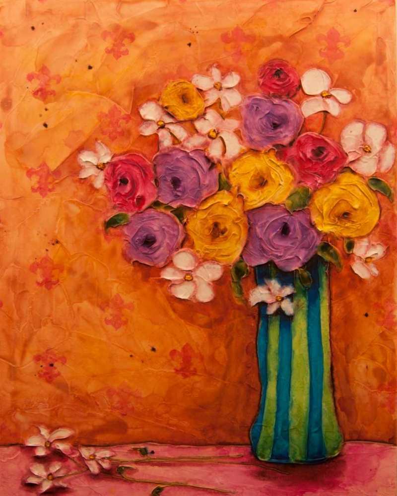 Wall Art Painting id:167043, Name: Bouquet in Striped Vase, Artist: Quin, Marabeth