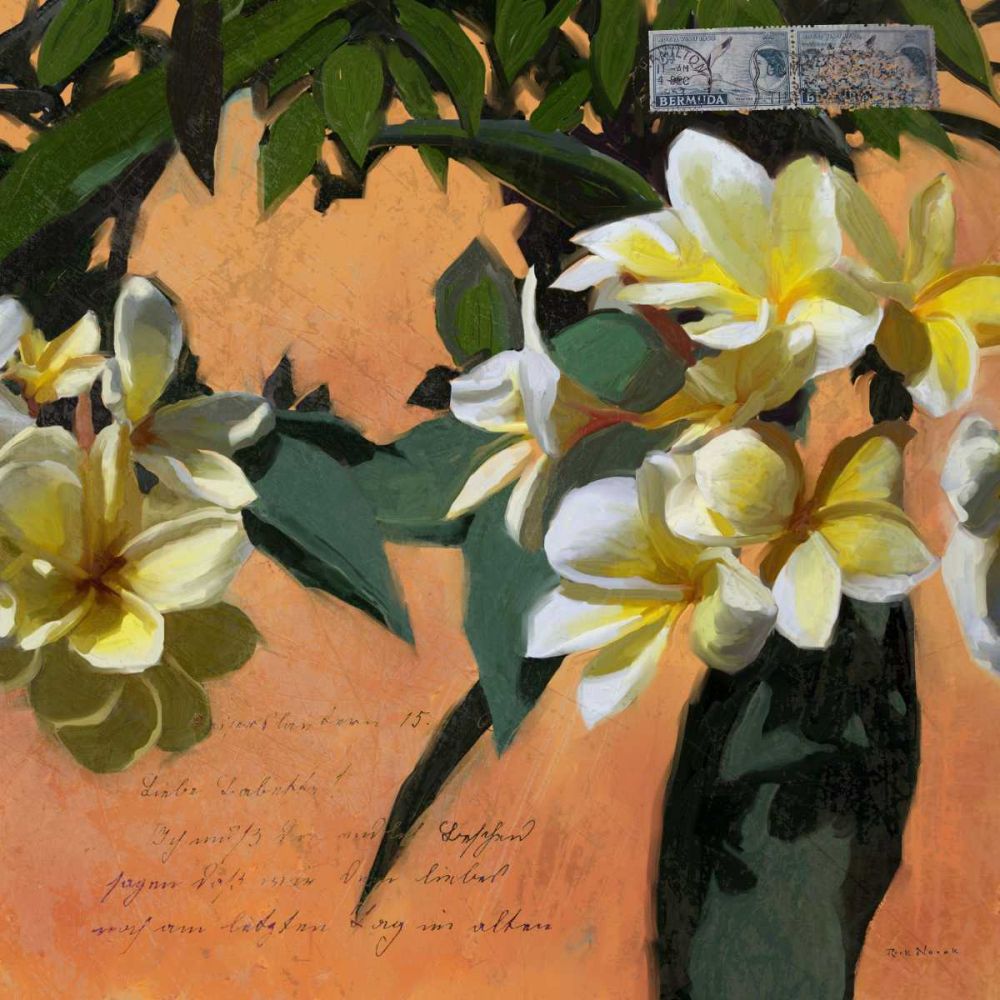 Wall Art Painting id:238589, Name: Plumeria and Postage I, Artist: Novak, Rick