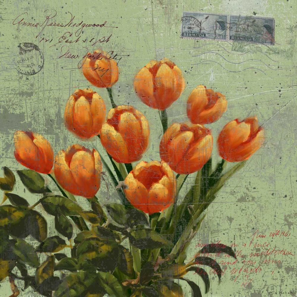 Wall Art Painting id:238594, Name: Orange Blooms and Postage II, Artist: Novak, Rick