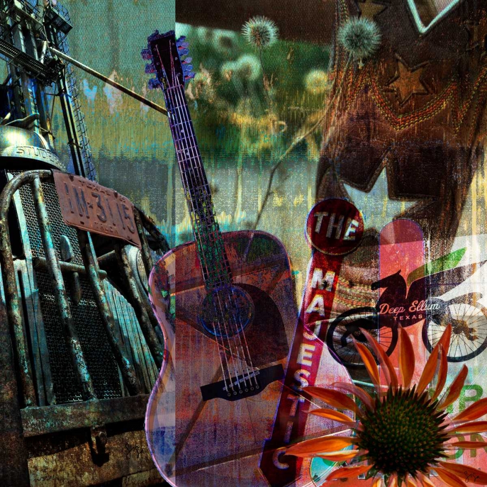 Wall Art Painting id:61267, Name: Guitar Collage, Artist: Jasper, Sisa