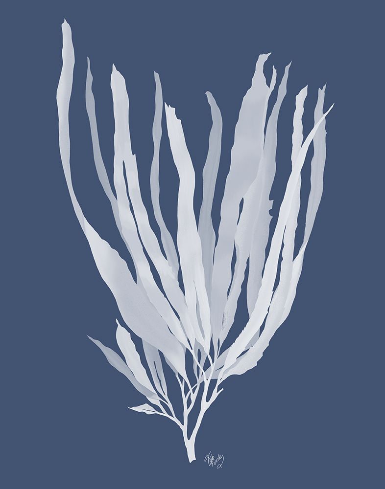 Wall Art Painting id:650351, Name: Seaweed 1 White on Indigo Blue, Artist: Fab Funky