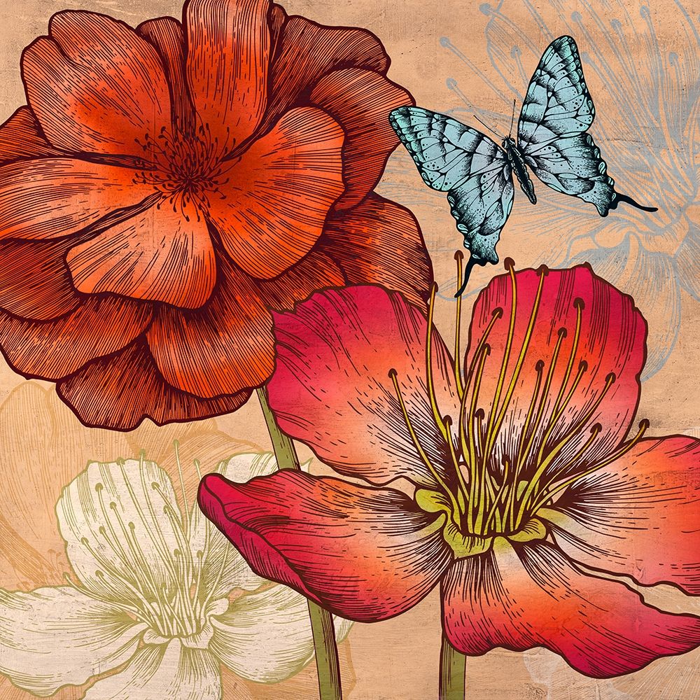 Wall Art Painting id:193488, Name: Flowers and Butterflies (detail), Artist: Grant, Eve C.