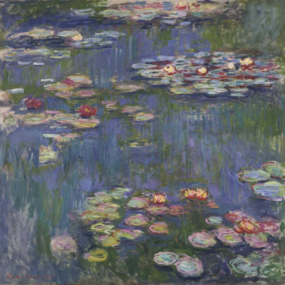 Wieco Art Silver Framed Water Lilies by Claude Monet Modern Canvas Prints Artwork Landscape Pictures on Canvas Wall Art for Home Kitchen Decorations MON0023-3040UK-SF 
