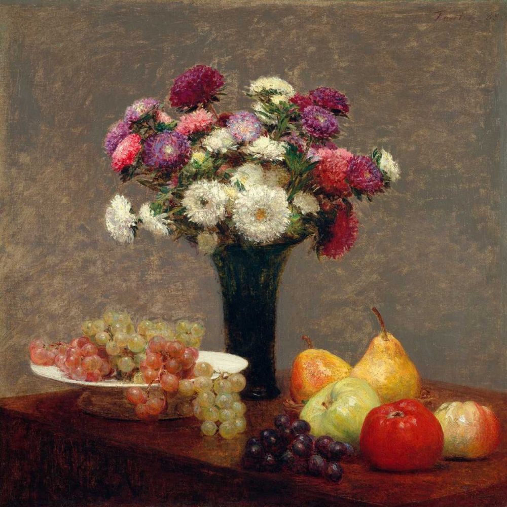 Wall Art Painting id:42713, Name: Asters and Fruit on a Table, Artist: Fantin-Latour, Henri