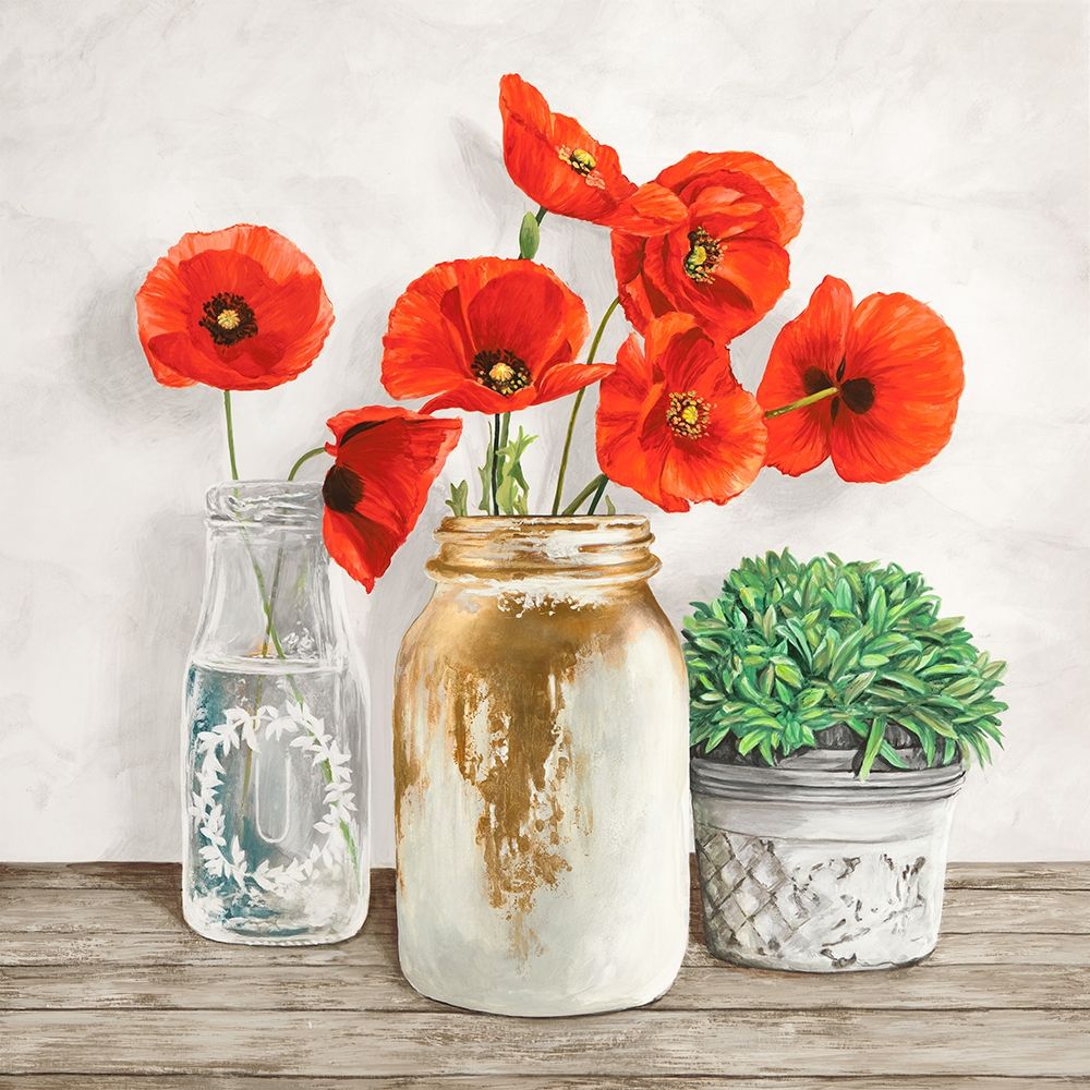 Art Print: Floral composition with Mason Jars II