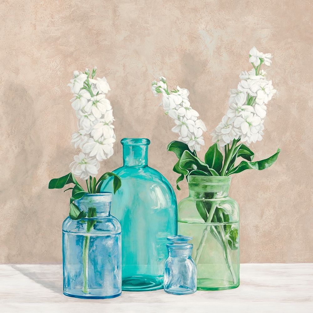 Art Print: Floral setting with glass vases II