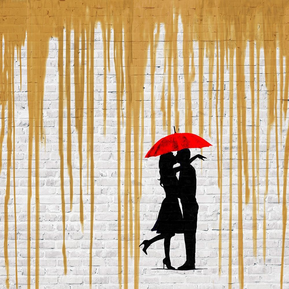 Wall Art Painting id:193528, Name: Romance in the Rain (Gold, detail), Artist: Masterfunk Collective