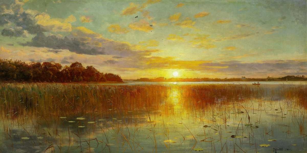 Wall Art Painting id:162887, Name: Sunset over a Danish Fiord, Artist: Monsted, Peder Mork 