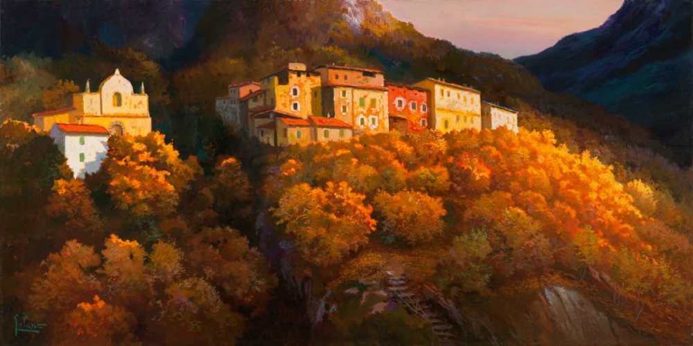 Wall Art Painting id:42954, Name: Paese sul monte, Artist: Galasso, Adriano