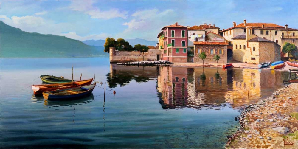 Wall Art Painting id:42947, Name: Paese sul lago, Artist: Galasso, Adriano